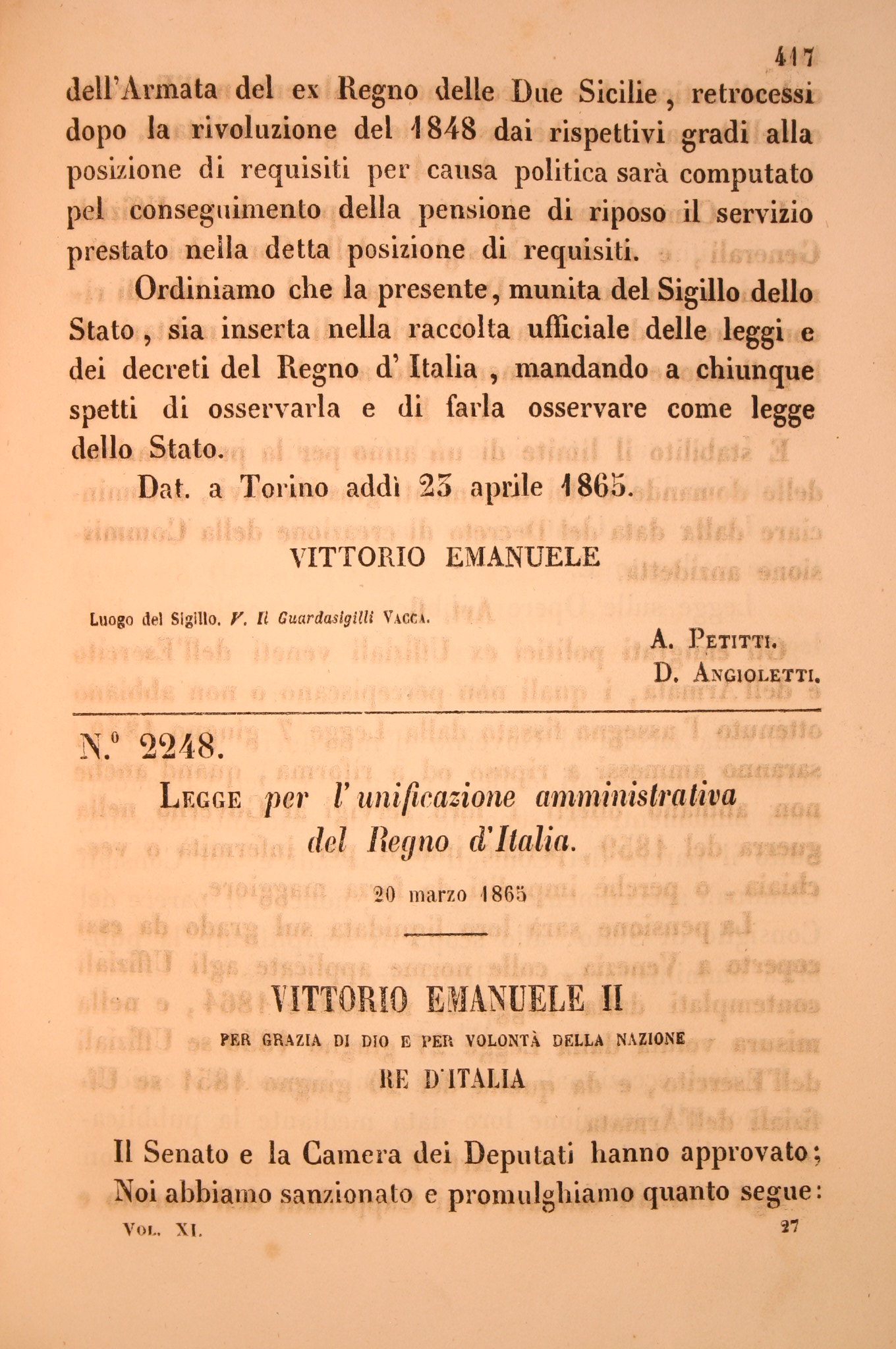 Legge per l'unificazione amministrativa del Regno d'Italia