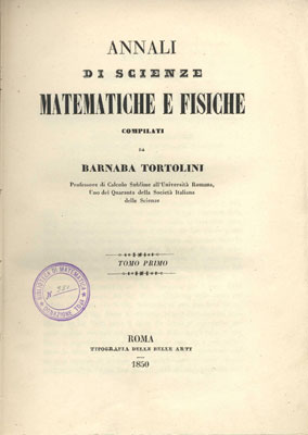 frontespizio di Annali di scienze matematiche e fisiche compilati da Barnaba Tortolini