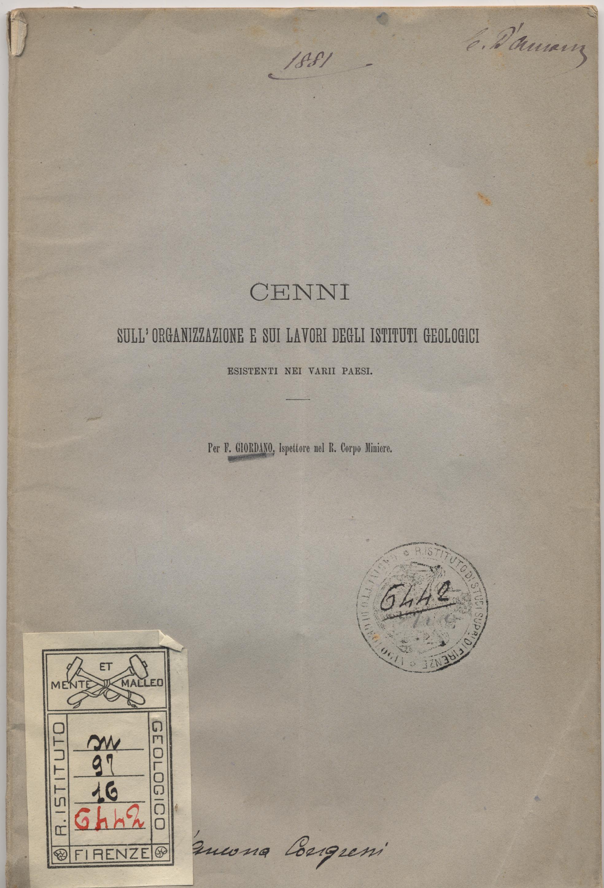 frontespizio di Cenni sull'organizzazione di fare la Carta