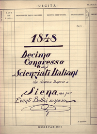 annotazione manoscritta, nel registro della Biblioteca di Fisica, dei Manoscritti autografi dei Congressi degli Scienziati italiani  1848 - 1861 - 1862