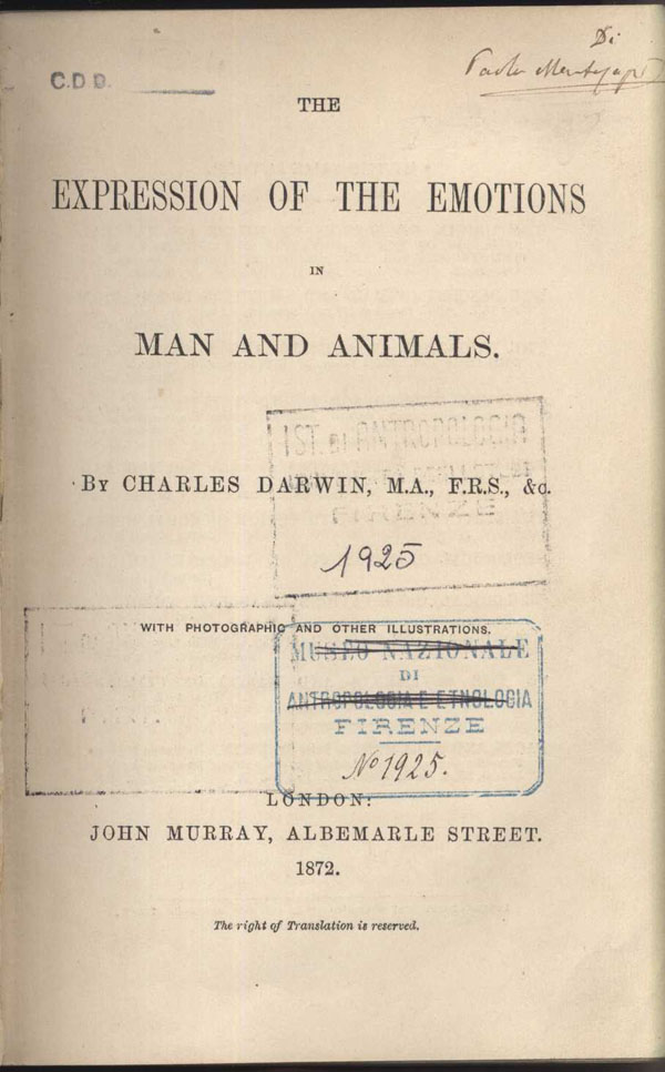 frontespizio di The expression of the emotions in man and animals