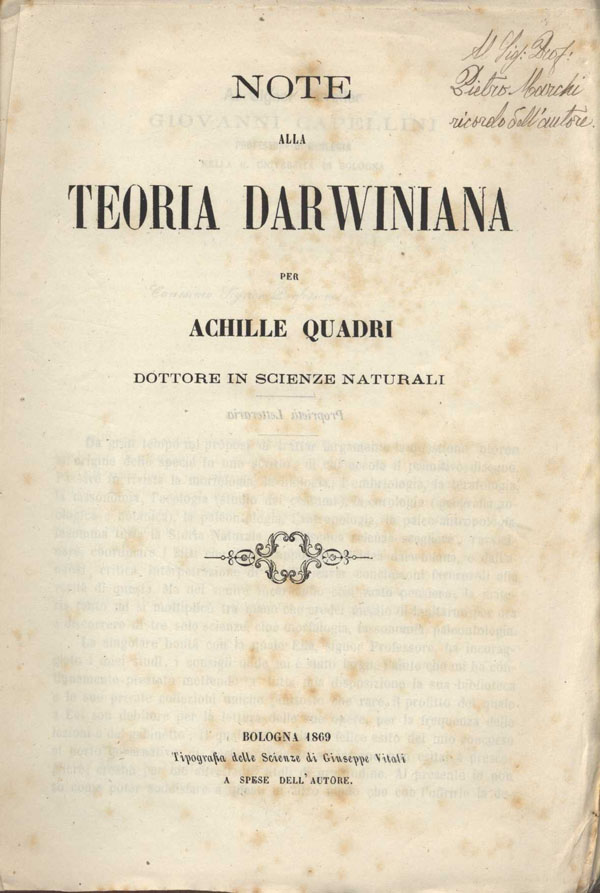 frontespizio di Note alla teoria darwiniana