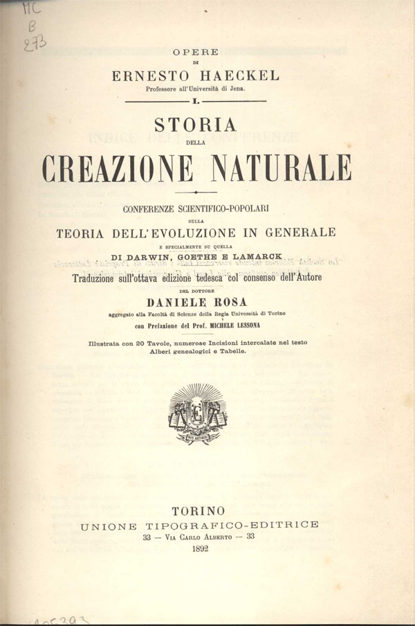 frontespizio di Storia della creazione naturale