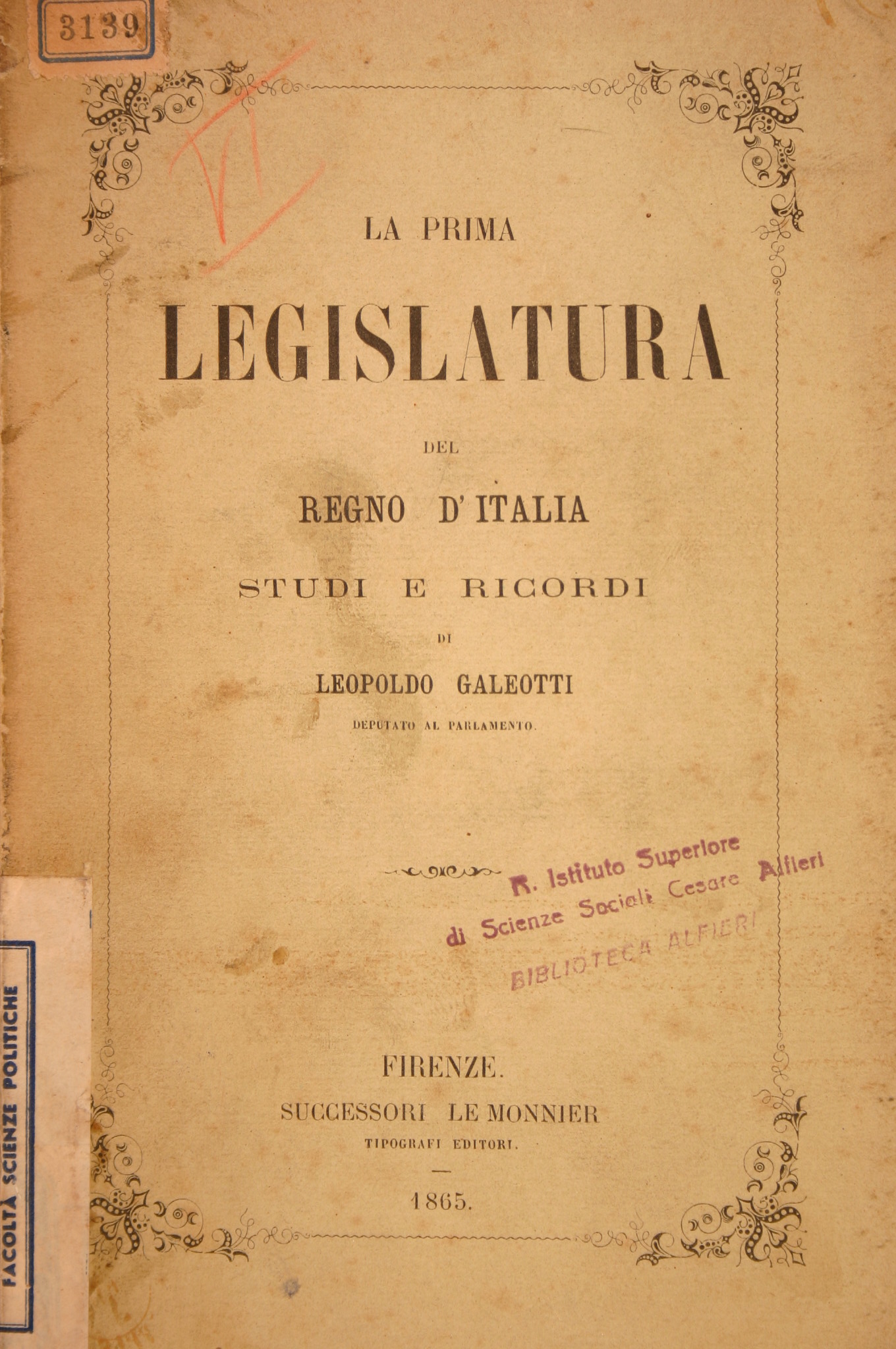 Frontespizio del primo censimento nelle memorie di Leopoldo Galeotti