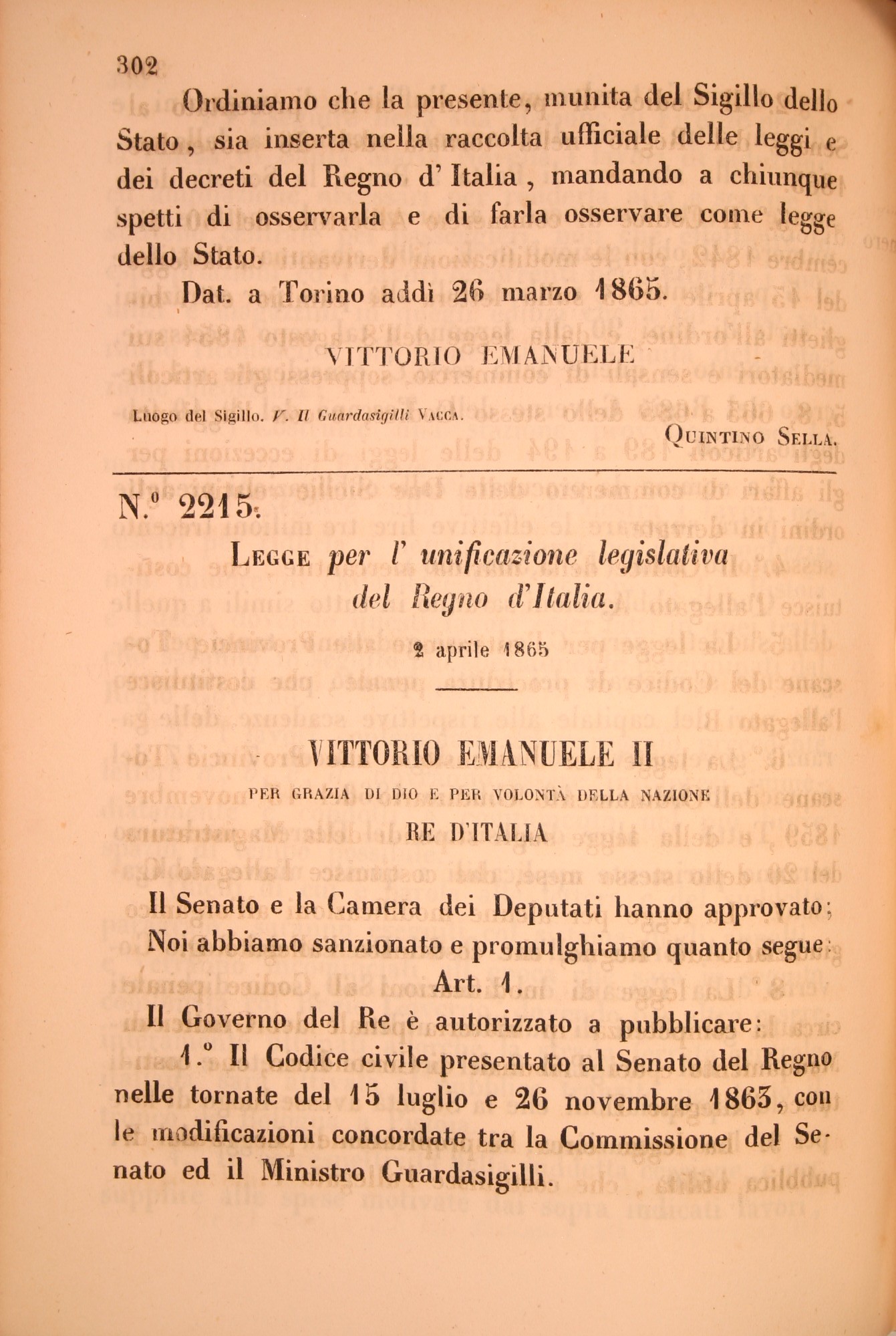 Legge per l'unificazione legislativa del Regno d'Italia