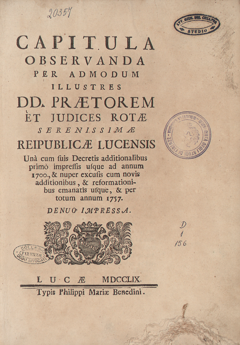 Capitula observanda per praetorem et iudices rotae serenissimae reipublicae Lucensis 