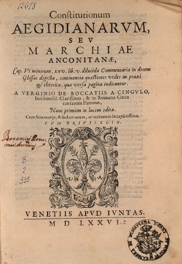 Constitutionum Aegidianarum, seu Marchiae Anconitanae