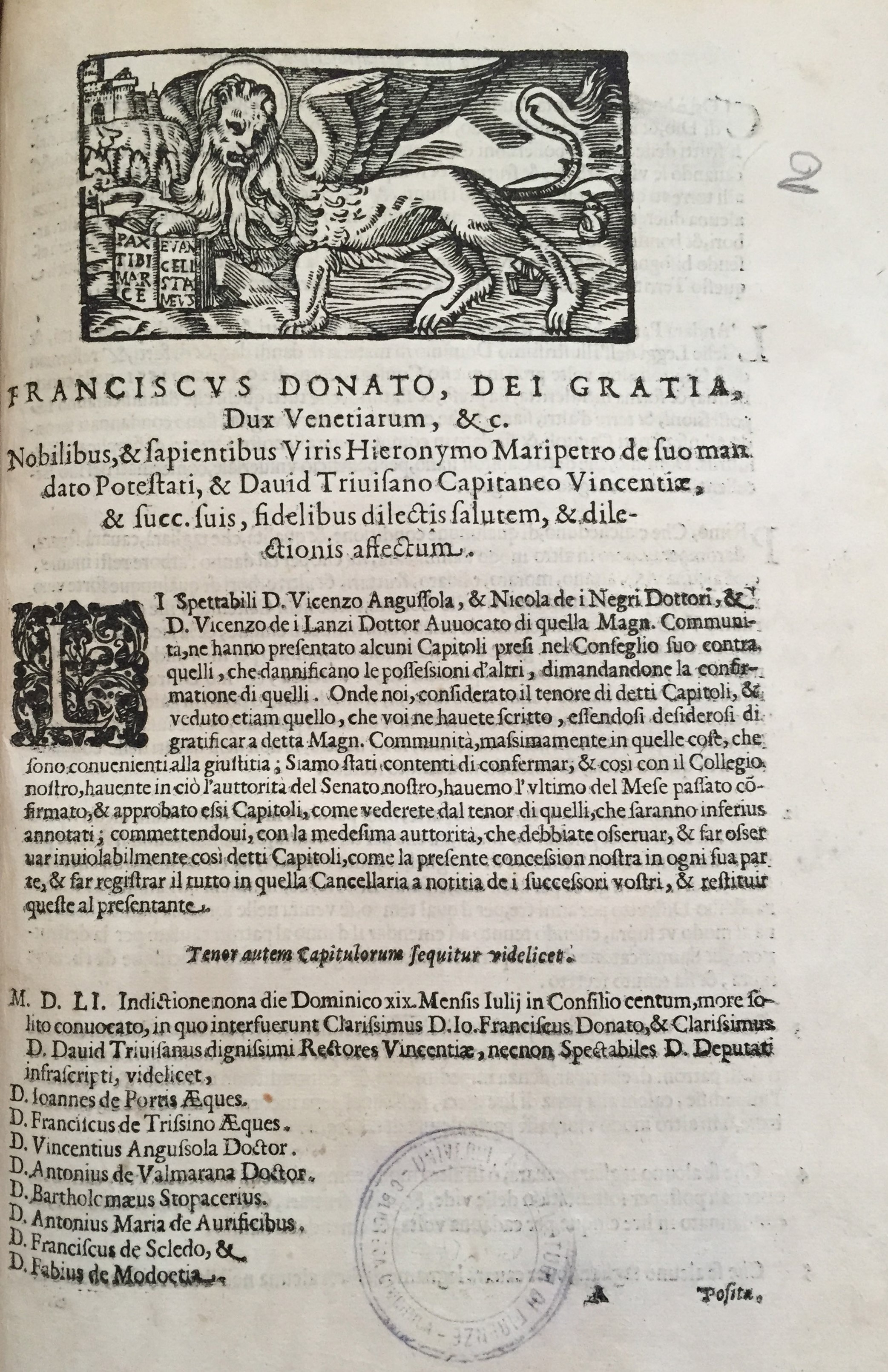 Franciscus Donato, Dei gratia, dux Venetiarum 
