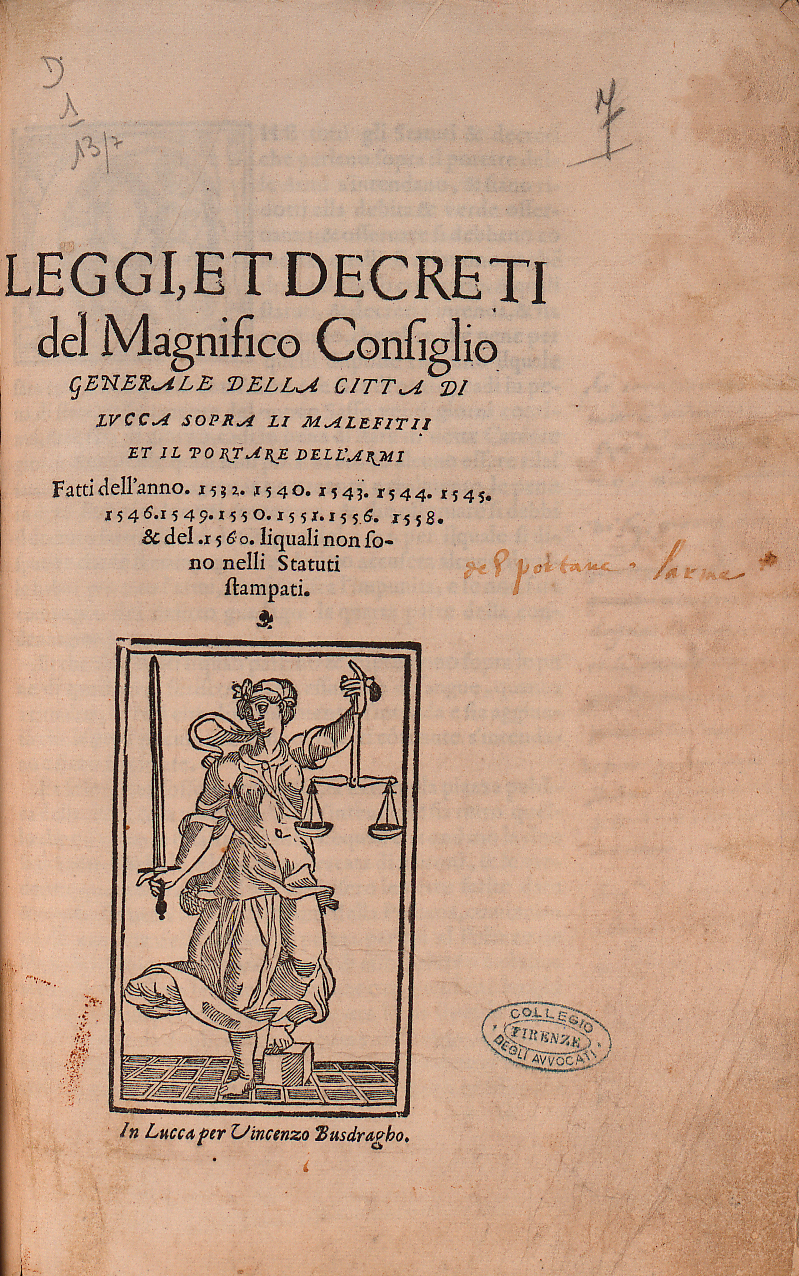 Leggi, et decreti del magnifico consiglio generale della città di Lucca 