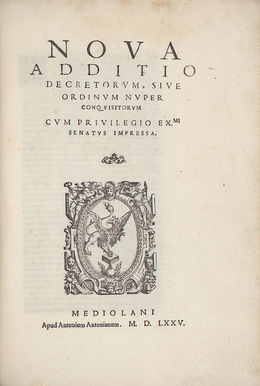 Nova additio decretorum, sive ordinum nuper conquisitorum 