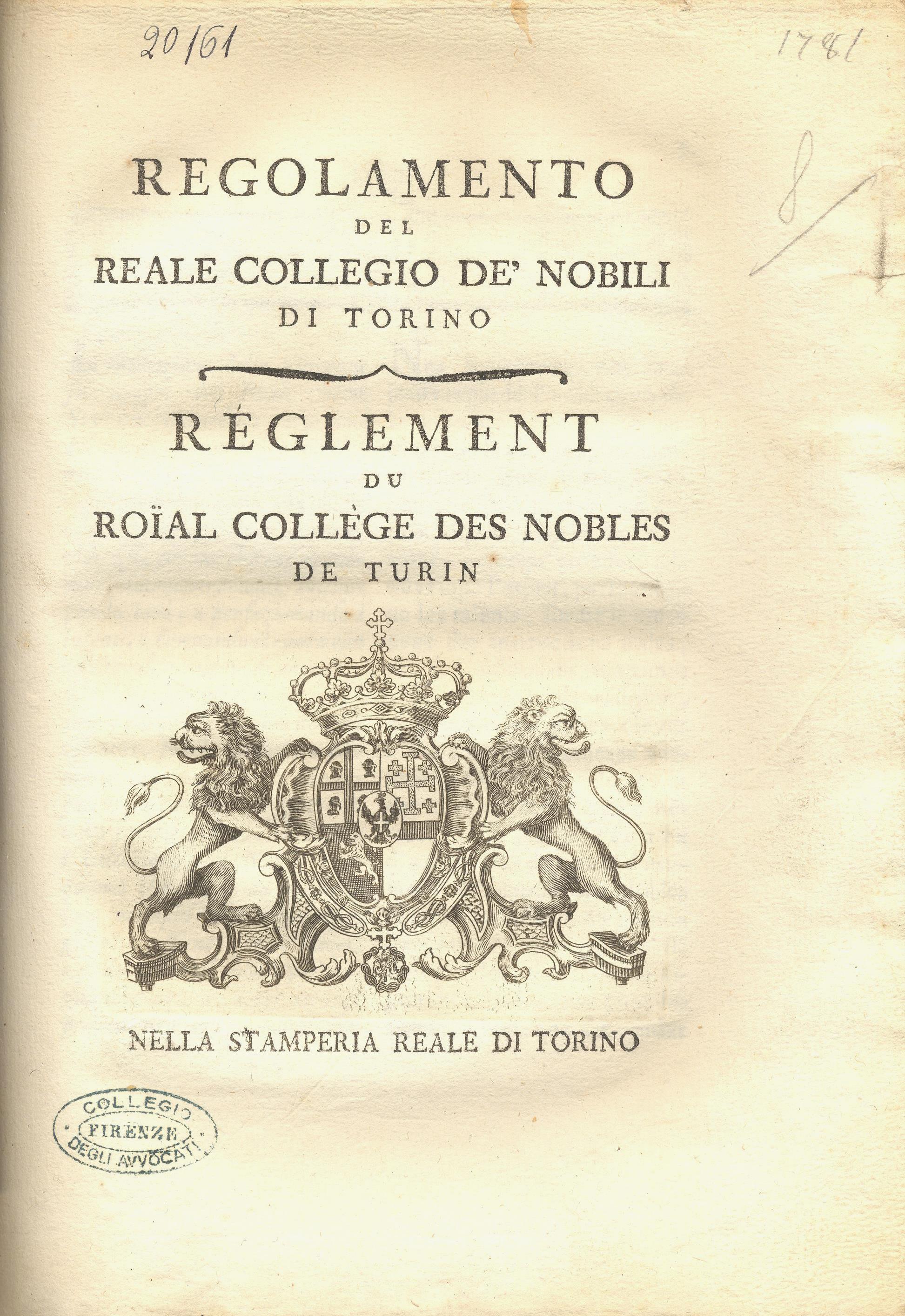 Regolamento del reale collegio de’ nobili di Torino