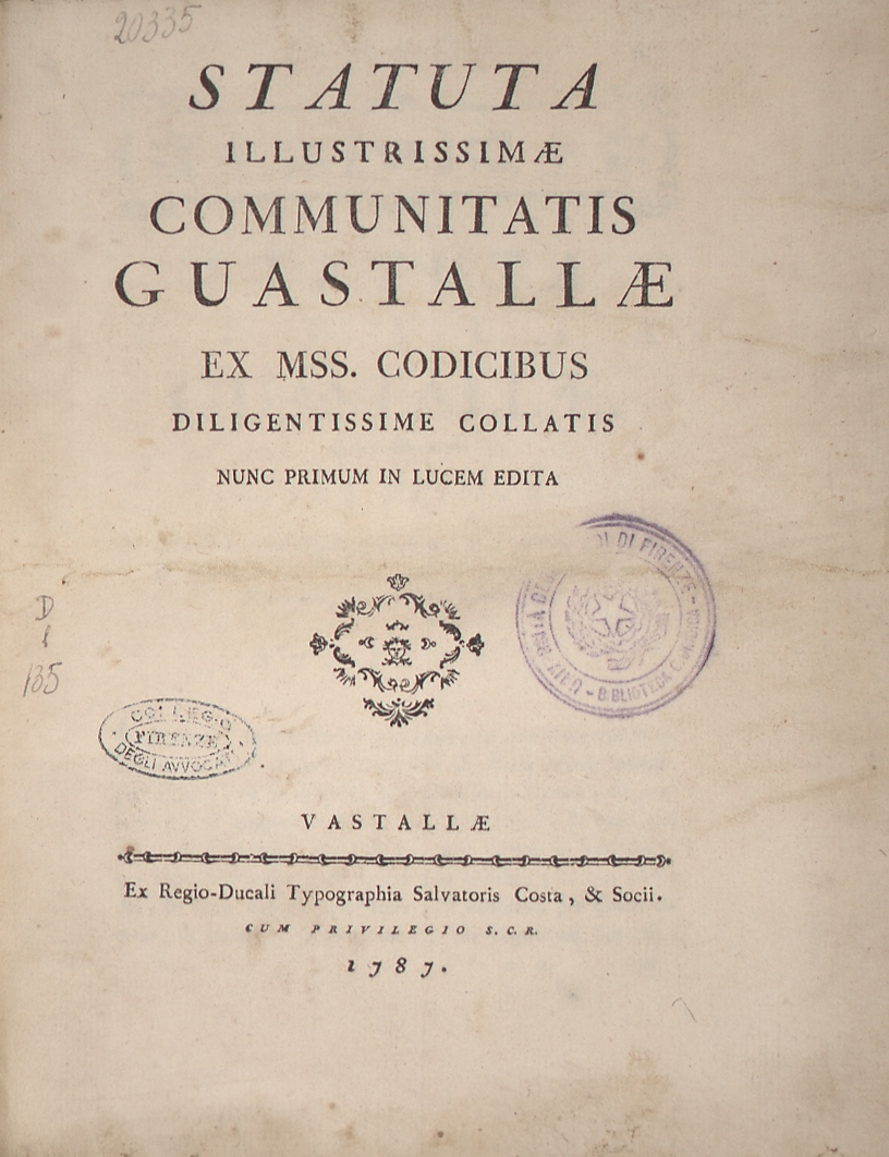 Statuta illustrissimae communitatis Guastallae