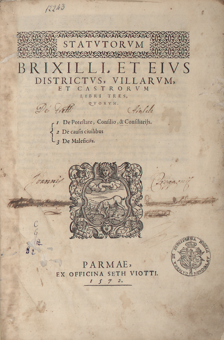 Statutorum Brixilli, et eius districtus, villarum, et castrorum libri tres 