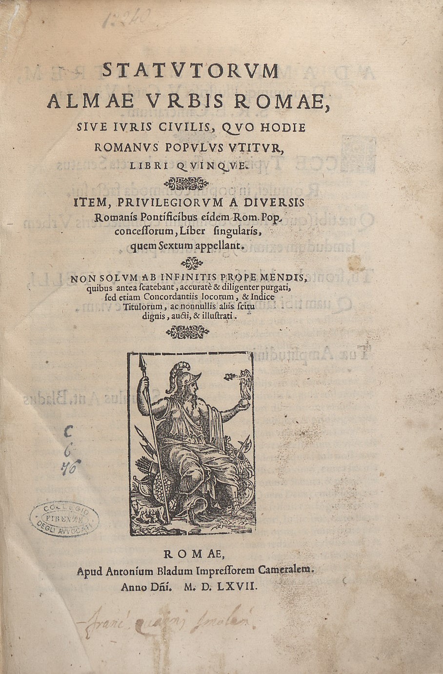 Statutorum almae urbis Romae, sive Iuris civilis, quo hodie Romanus populus utitur, libri quinque