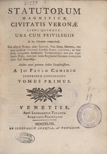 Statutorum magnificae civitatis Veronae libri quinque 