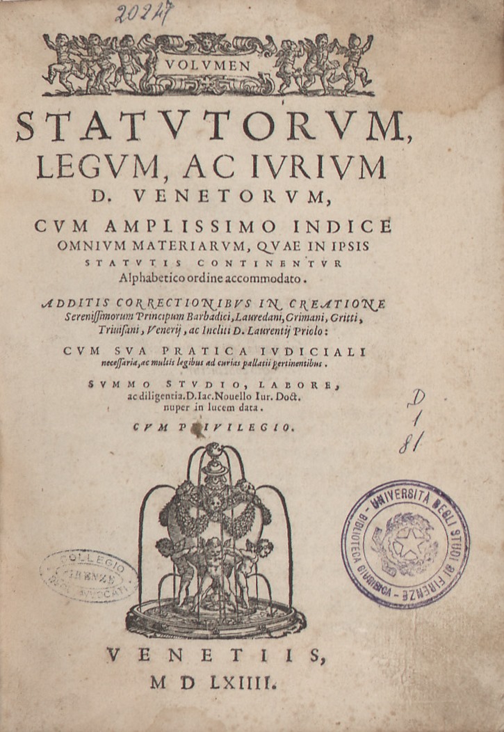 Volumen statutorum, legum, ac iurium D. Venetorum