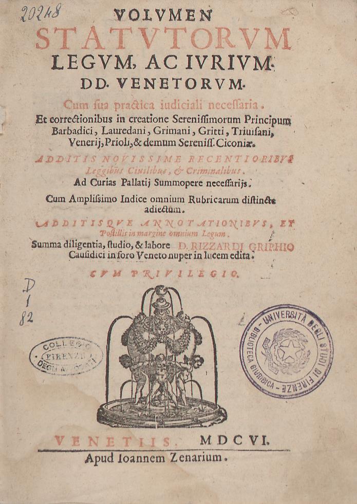 Volumen statutorum legum, ac iurium DD. Venetorum 
