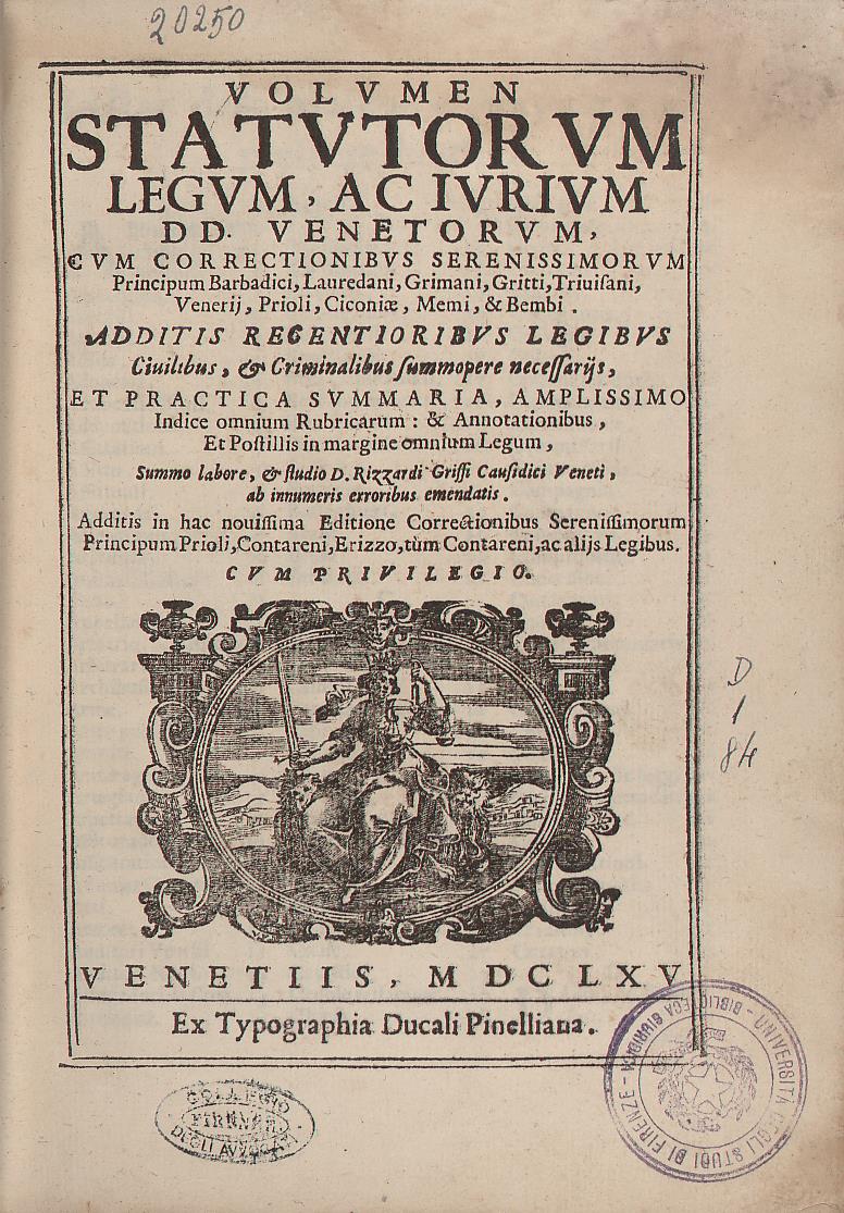Volumen statutorum legum, ac iurium DD. Venetorum