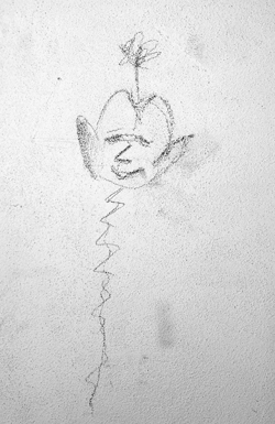 Luca De Silva, Omino del pozzo, disegno su muro, pozzo librario Palazzo San Clemente, Fotografia di Adriano Bartolozzi