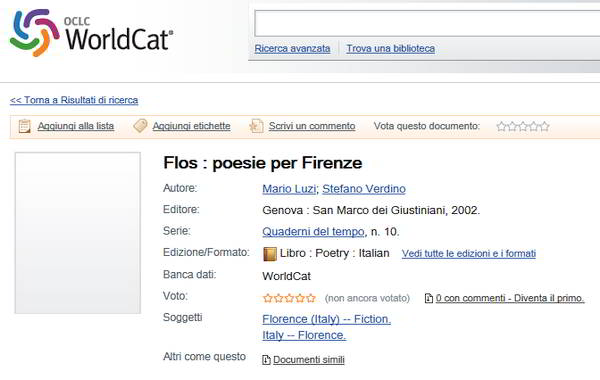 schermata di un record bibliografico in Worldcat